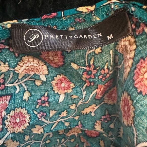 Pretty Garden Floral Cotton Plunge Tie Belt Split Maxi Dress Multicolor Medium - Picture 4 of 5